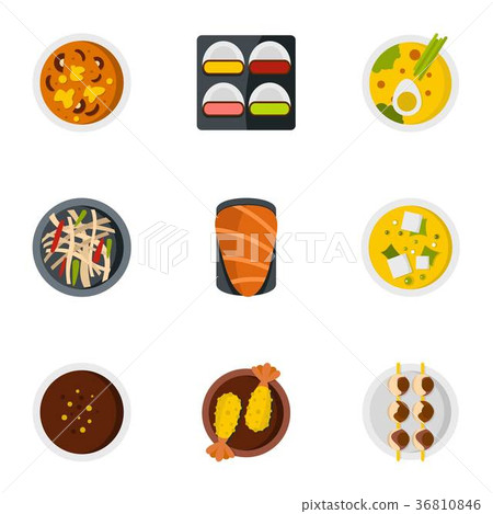 Japan food icons set, flat style - Stock Illustration [36810846] - PIXTA