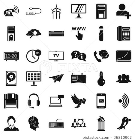 Communication icons set, simple style Communication icons set, simple style 36810902