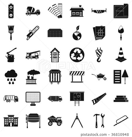 Construction site icons set, simple style Construction site icons set, simple style 36810948