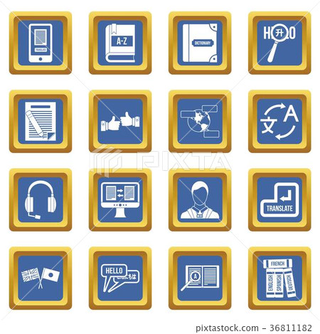 Learning foreign languages icons set blue Learning foreign languages icons set blue 36811182