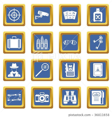 Spy tools icons set blue 36811658