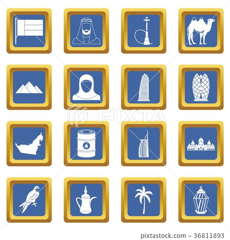 UAE travel icons set blue 36811893