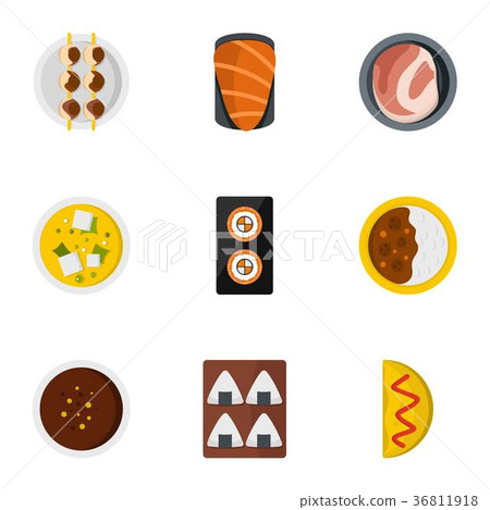 Delicious japanese food icons set, flat style 36811918