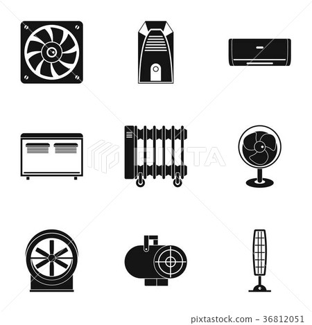 Heating cooling air icon set, simple style Heating cooling air icon set, simple style 36812051