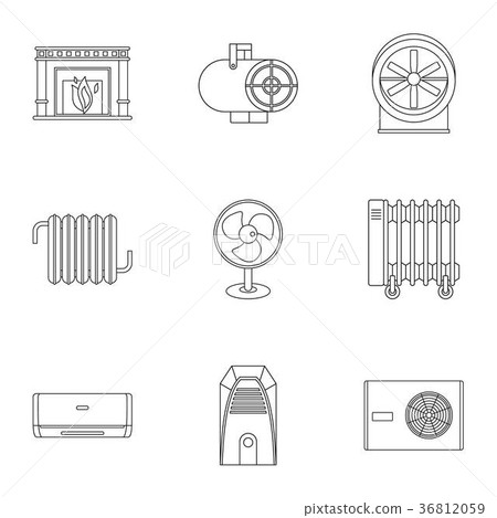 Heating convector icon set, outline style Heating convector icon set, outline style 36812059