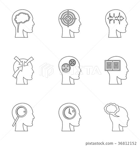 Man head with thoughts icons set, outline style 36812152
