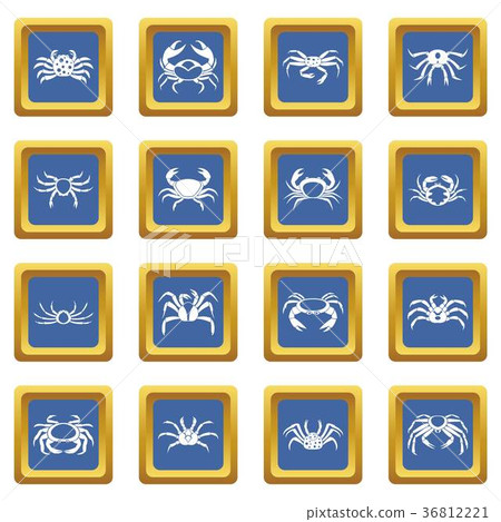 Various crab icons set blue 36812221
