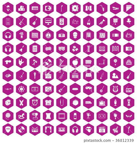 100 musical education icons hexagon violet 36812339