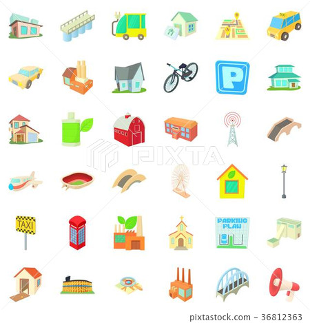 Small city icons set, cartoon style 36812363