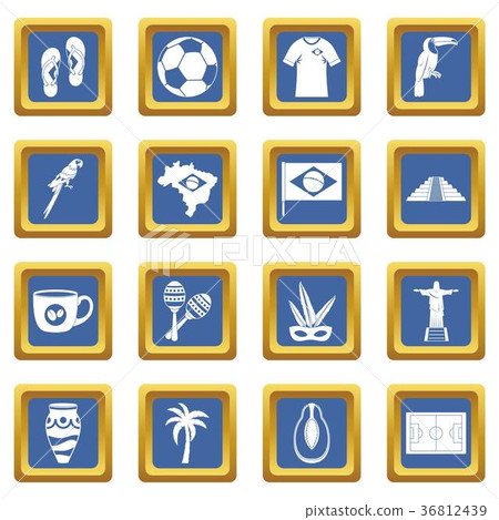 Brazil travel symbols icons set blue Brazil travel symbols icons set blue 36812439