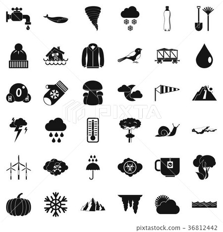 Winter cloud icons set, simple style Winter cloud icons set, simple style 36812442