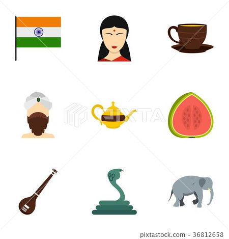 Travel to India icon set, flat style Travel to India icon set, flat style 36812658