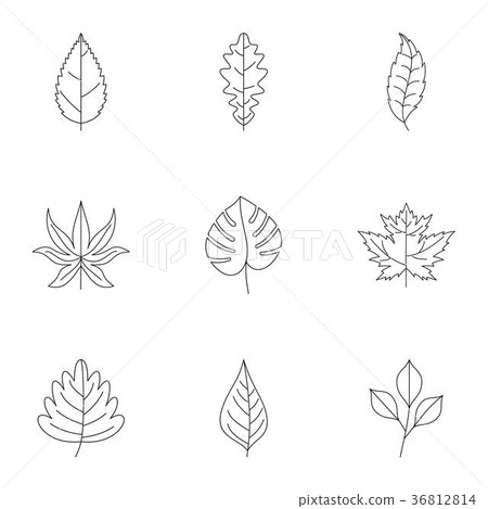 Leaf silhouette icons set, outline style Leaf silhouette icons set, outline style 36812814