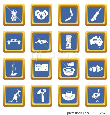 Australia travel icons set blue 36812872