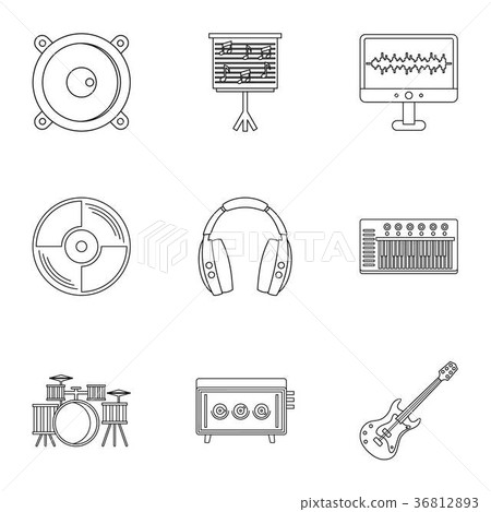 Sound producing icon set, outline style 36812893