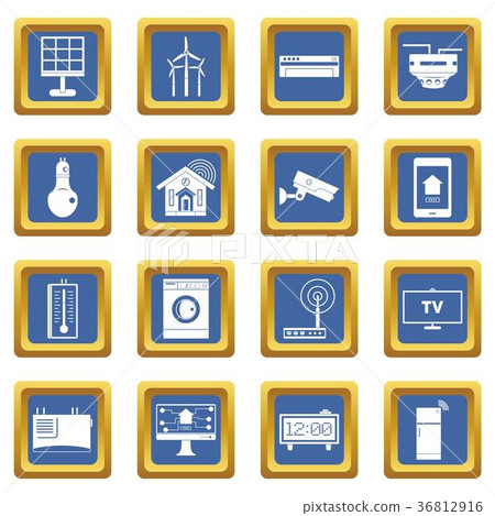 Smart home house icons set blue Smart home house icons set blue 36812916