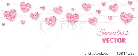 Pink hearts frame, seamless border. Vector glitter Pink hearts frame, seamless border. Vector glitter 36814153