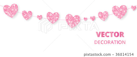 Pink hearts frame, seamless border. Vector glitter 36814154