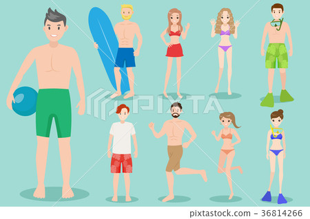 cartoon beach people 36814266