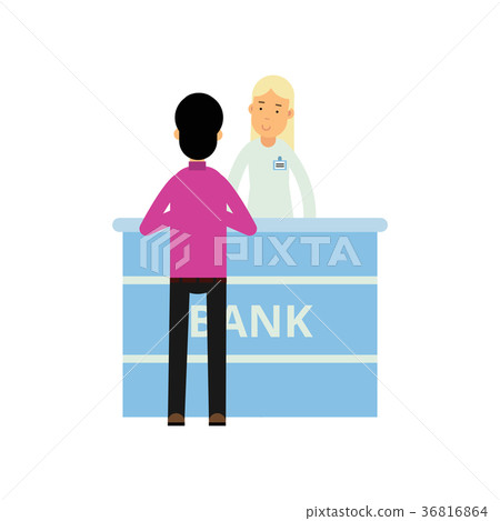 Young girl manager and man customer standing near 36816864