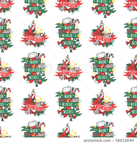Christmas vector seamless pattern New Year hand - Stock Illustration ...