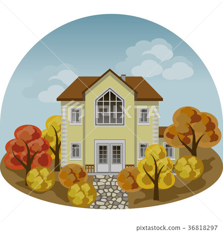 Family manor house in autumn landscape scene. 36818297