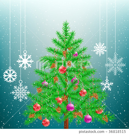 Christmas tree and big hang snowflakes Christmas tree and big hang snowflakes 36818515