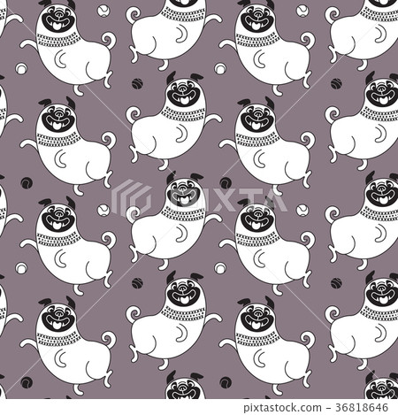 Funny pugs seamless pattern. Vector background - Stock Illustration ...