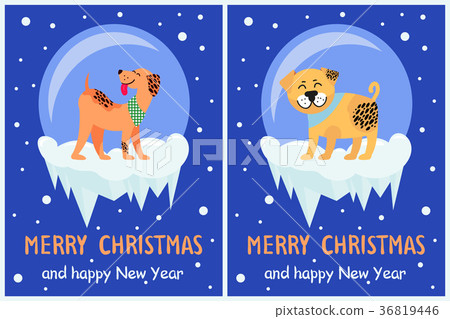 Merry Christmas and Happy New Year Dog Symbol Merry Christmas and Happy New Year Dog Symbol 36819446