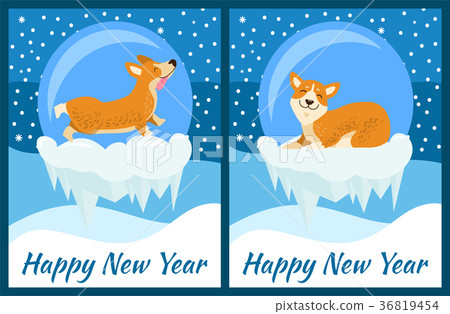 Happy New Year Congratulation from Playing Corgi Happy New Year Congratulation from Playing Corgi 36819454