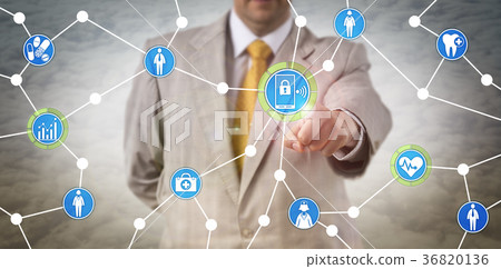 Healthcare Manager Exchanging Data Via Mobile 36820136