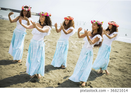 跳舞在海灘的Hula舞蹈家 36821014