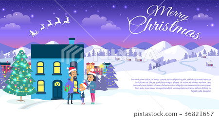 Merry Christmas on City and Blue Sky Background 36821657