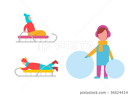 Childrens Winter Activities Vector Illustration 36824414
