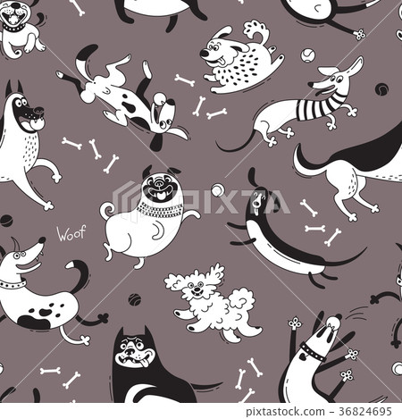 Playing dogs seamless pattern. Funny lap-dog Playing dogs seamless pattern. Funny lap-dog 36824695