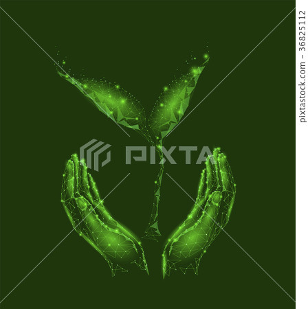 Low poly sprout plant in hand. Save ecology 36825112