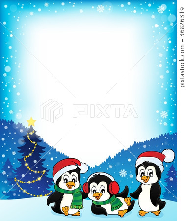 Christmas penguins thematic frame 1 36826319