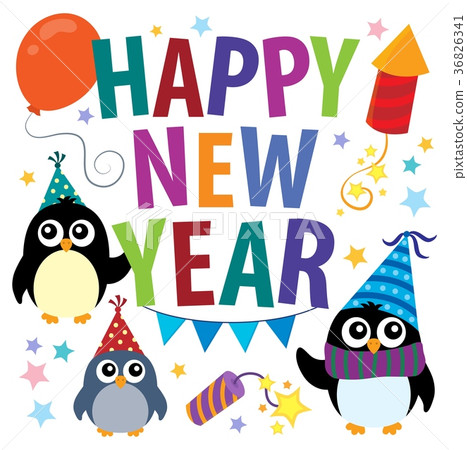 Happy New Year theme with penguins Happy New Year theme with penguins 36826341