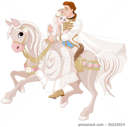 Cinderella and Prince Riding a Horse after wedding 36828924