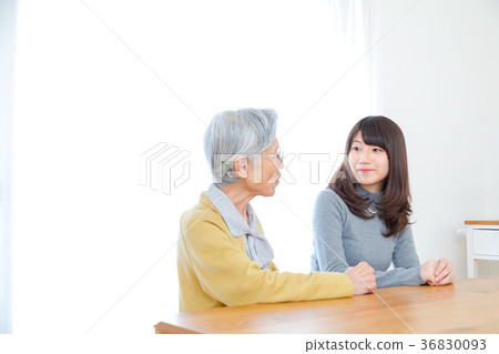 Grandmother and grandson young woman and old man Grandmother and grandson young woman and old man 36830093
