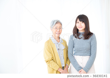 Grandmother and grandson young woman and old man Grandmother and grandson young woman and old man 36830141