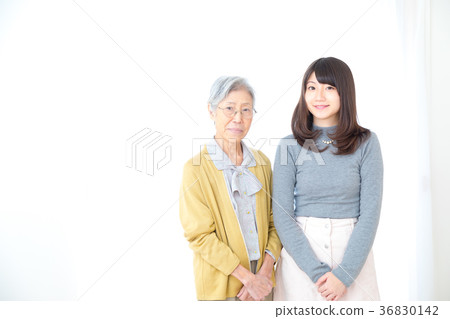 Grandmother and grandson young woman and old man Grandmother and grandson young woman and old man 36830142