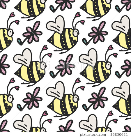 Vector seamless pattern with cute little bees - Stock Illustration ...