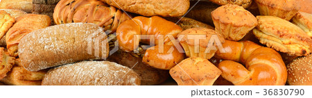 Panoramic collection of bread products 36830790