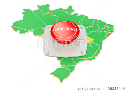 Sanctions button on map of Brazil, 3D rendering 36832444