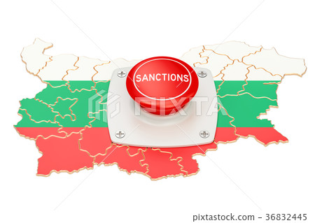 Sanctions button on map of Bulgaria, 3D rendering 36832445