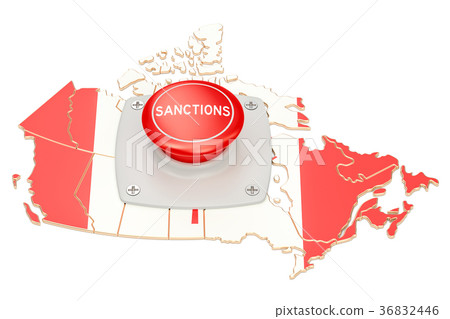 Sanctions button on map of Canada, 3D rendering Sanctions button on map of Canada, 3D rendering 36832446