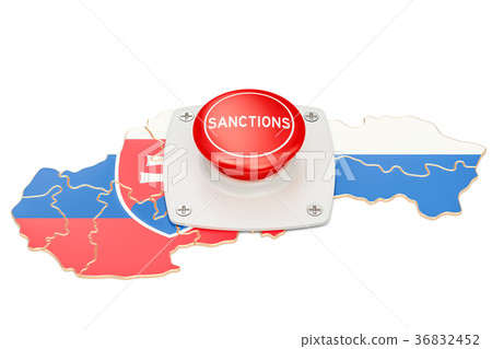 Sanctions button on map of Slovakia, 3D rendering 36832452