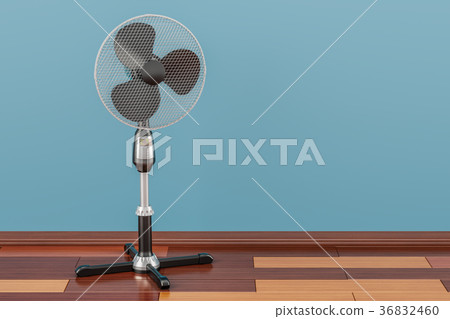 Standing pedestal electric fan in room 36832460