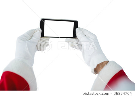 Hands of Santa Claus holding mobile phone 36834764